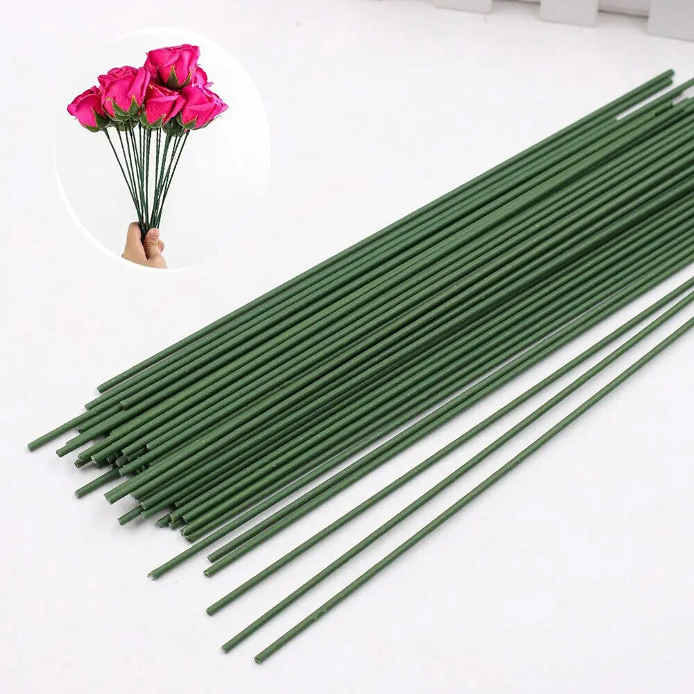 10/20/30pcs 40cm Artificial Dark Green Flower Stem DIY Floral Material Handmade Wire Stem Accessoies for Wedding Home Decoration
