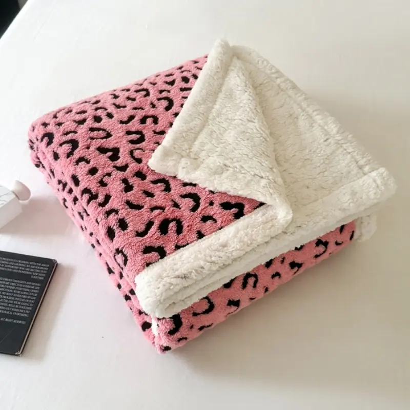 Leopard Throw Blanket Pink AB Side Jacquard Velvet Lamb Cashmere White Warm Blanket for Kids Adults Sofa Couch Bed 180*200cm