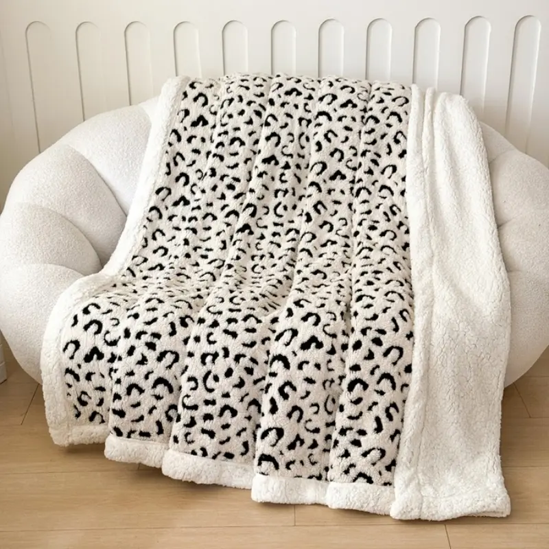 Leopard Throw Blanket Pink AB Side Jacquard Velvet Lamb Cashmere White Warm Blanket for Kids Adults Sofa Couch Bed 180*200cm