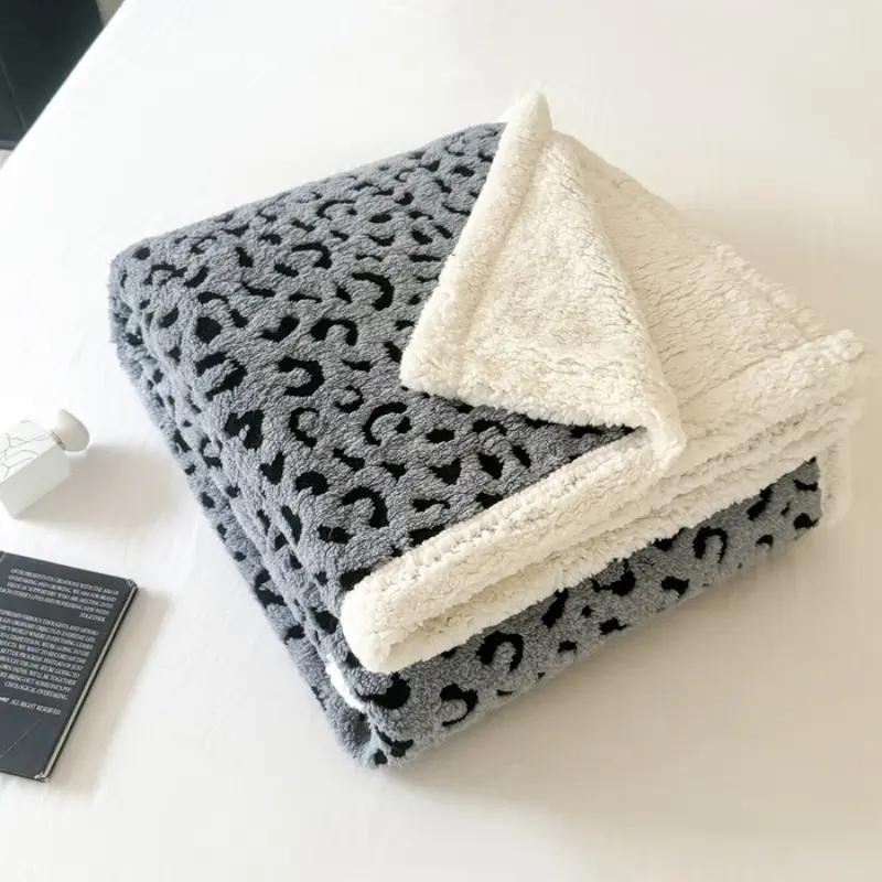 Leopard Throw Blanket Pink AB Side Jacquard Velvet Lamb Cashmere White Warm Blanket for Kids Adults Sofa Couch Bed 180*200cm