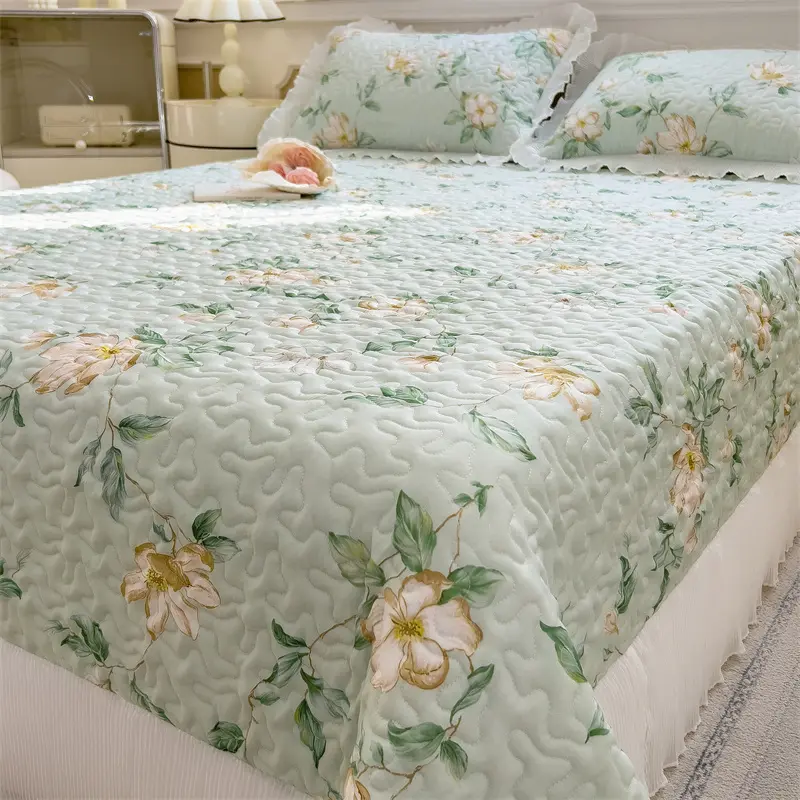 1pc Fresh Flower Bedspread,Lyocell+Polyester Cooling Bed Skirt,Summer Quilt Blanket,Floral Bed Cover Linens Home Decor 150*230cm