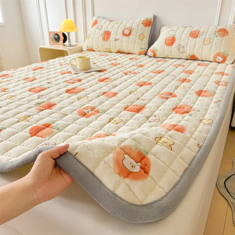 Winter Thicken Warm Milk Velvet Mattress Toppers Star Lion Bed Sheet Fold Thin Tatami Mat Solid Mattress Cover Double Bedspread