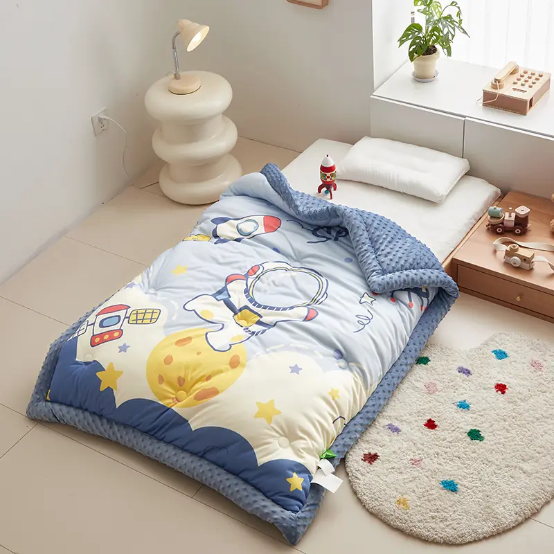 New Cartoon Yellow Lion Comforter Autumn Winter Kintted Cotton Bean Velvet AB Side Kid Quilt Dinosaur Thick Blanket Home Bedding