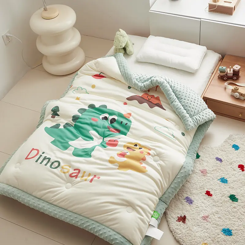 New Cartoon Yellow Lion Comforter Autumn Winter Kintted Cotton Bean Velvet AB Side Kid Quilt Dinosaur Thick Blanket Home Bedding