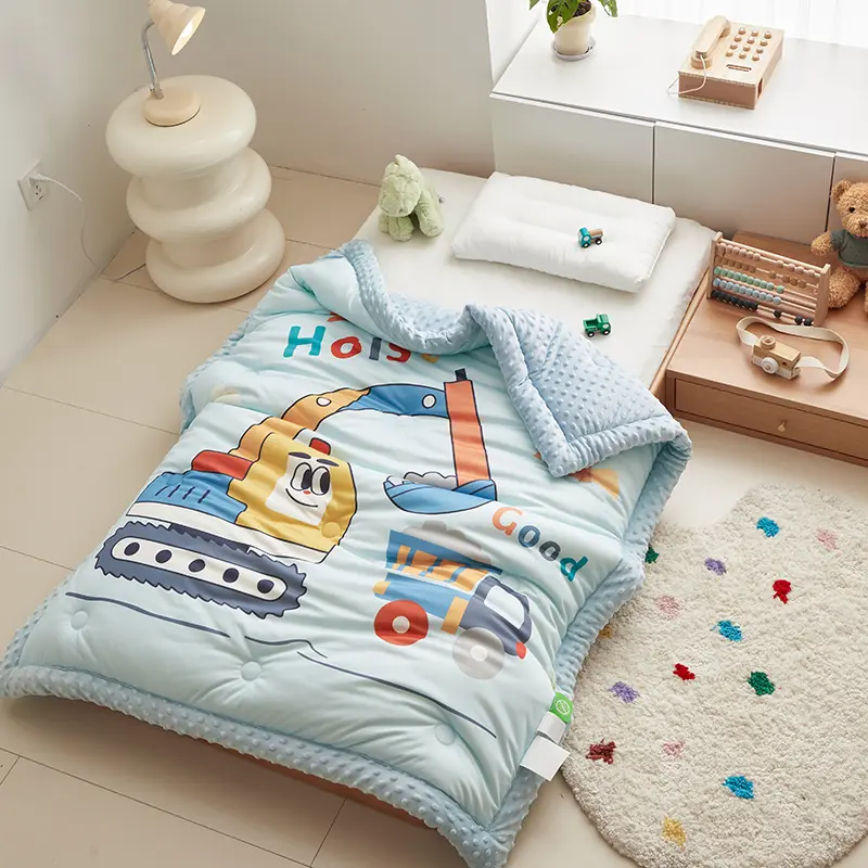 New Cartoon Yellow Lion Comforter Autumn Winter Kintted Cotton Bean Velvet AB Side Kid Quilt Dinosaur Thick Blanket Home Bedding