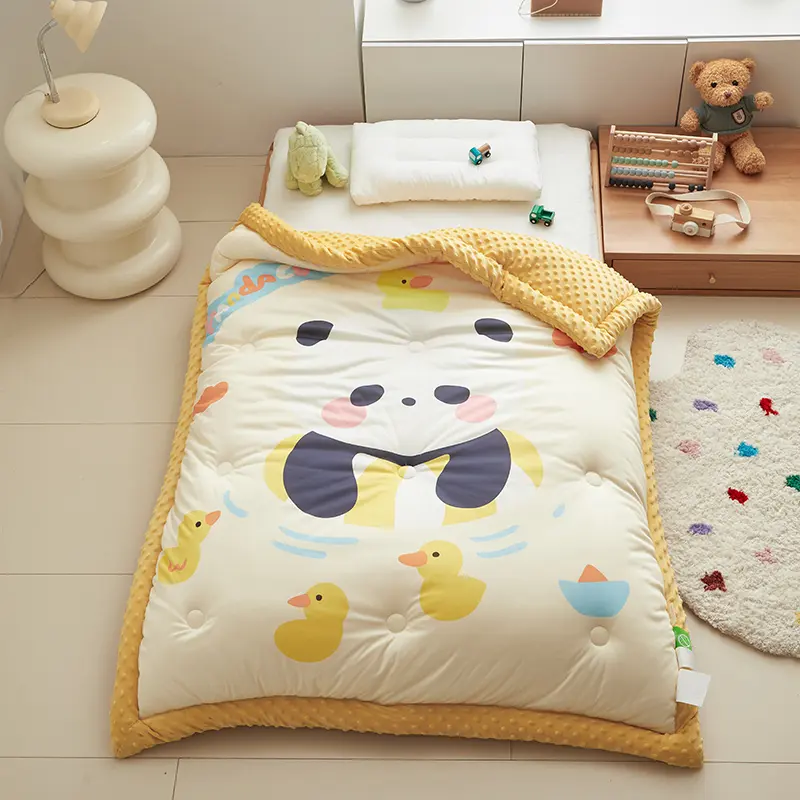 New Cartoon Yellow Lion Comforter Autumn Winter Kintted Cotton Bean Velvet AB Side Kid Quilt Dinosaur Thick Blanket Home Bedding