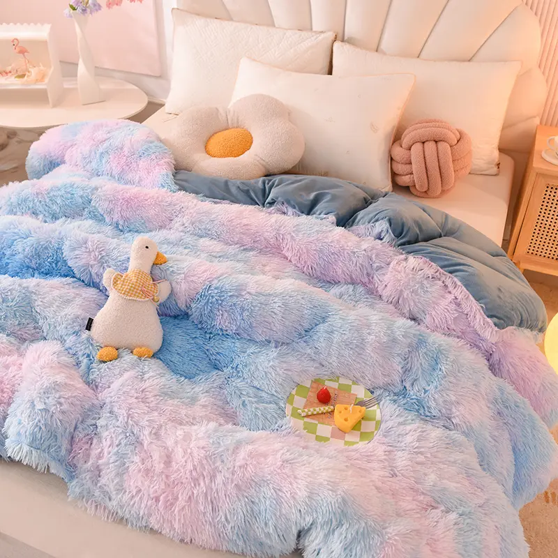 Autumn Winter Comforter Mink Hair Flannel Duvet AB Side Quilt Long Hair Fleece Faux Fur Thicken Edredón Home Bedding Drop Shipp