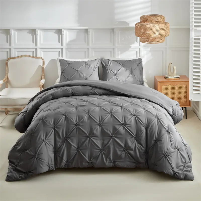 Twist flower Comforter Set,Grey Diamond Quilt+Pillowcase,Microfiber Twin Full Queen King 3pcs USA Home Hotel Bedding 229*229cm