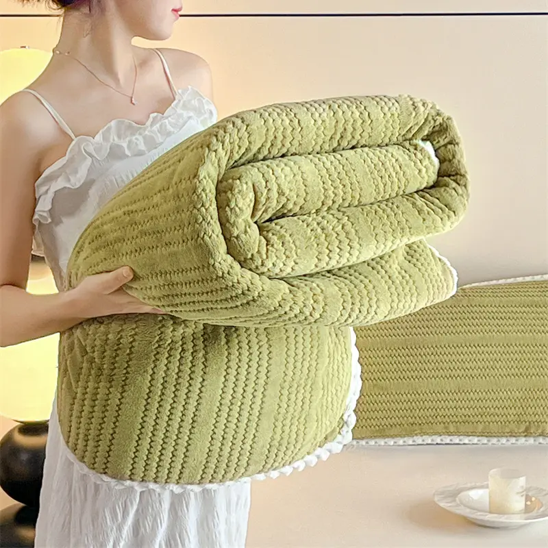 Knitted Velvet Blanket,Green Soft Flannel Fleece Sofa Bed Cover,Thickened,Warmth Plush Home Bedding For Winter Autumn 120*200cm