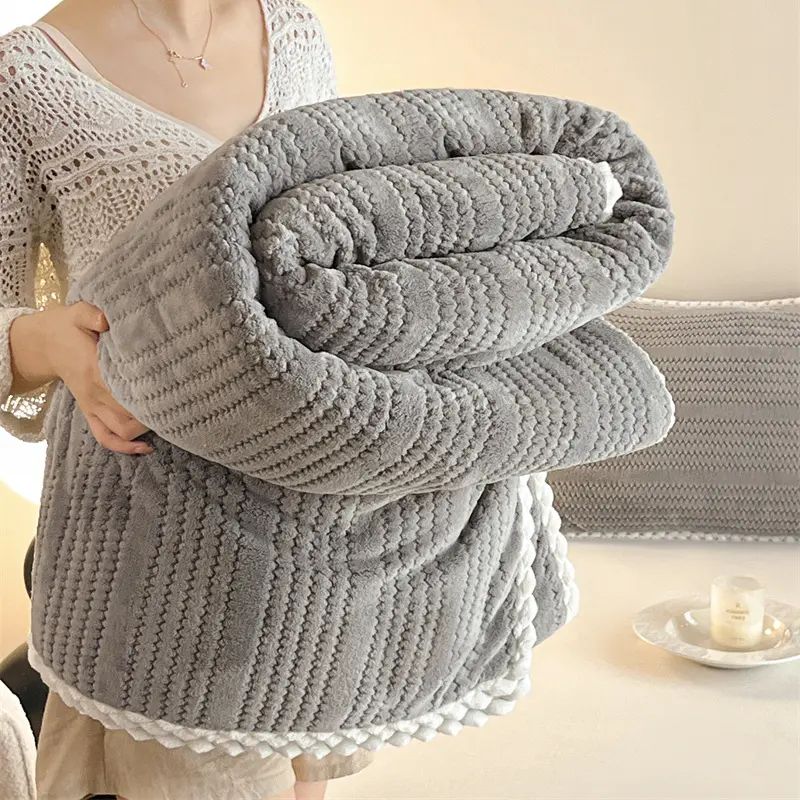 Knitted Velvet Blanket,Green Soft Flannel Fleece Sofa Bed Cover,Thickened,Warmth Plush Home Bedding For Winter Autumn 120*200cm
