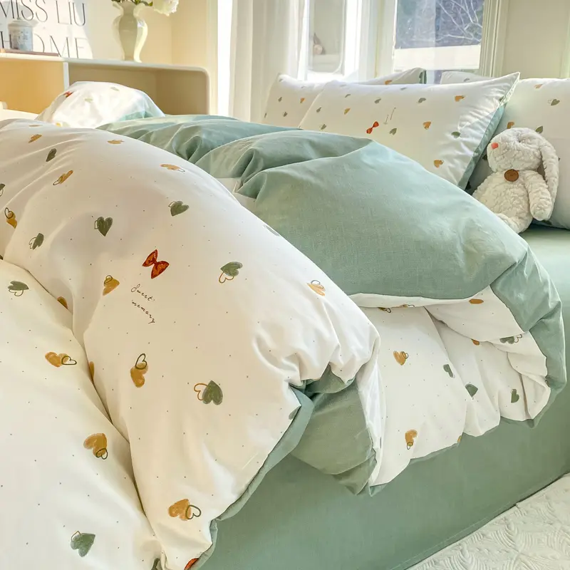 Pure Cotton Bedding Set,Fresh Floral Duvet Cover+Pillowcase+Flat Sheet For Kids Adults Summer Twin Queen King Home Bedding Gift