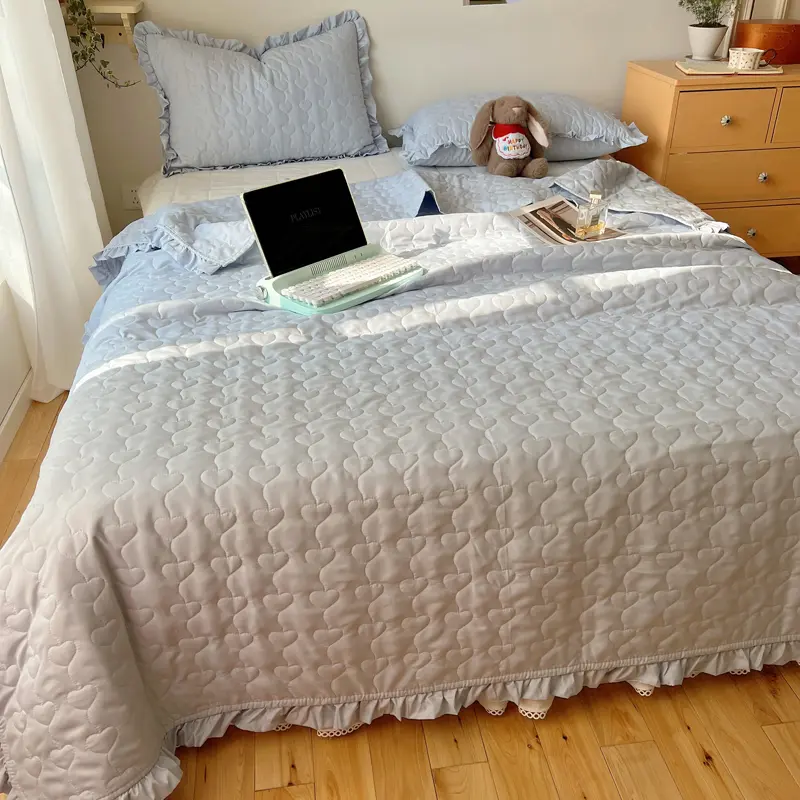 1/3pcs Bedspread Set Quilted Love Heart Ruffle Summer Quilt Comforter+ Pillowcase,Multifunctioal Blanket 200*230cm Drop Shipping