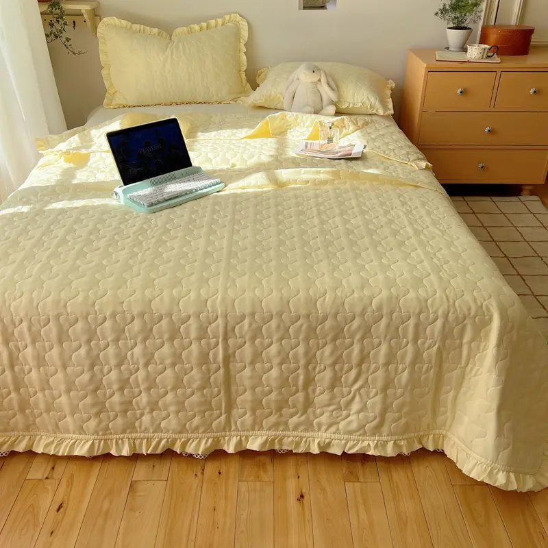 1/3pcs Bedspread Set Quilted Love Heart Ruffle Summer Quilt Comforter+ Pillowcase,Multifunctioal Blanket 200*230cm Drop Shipping