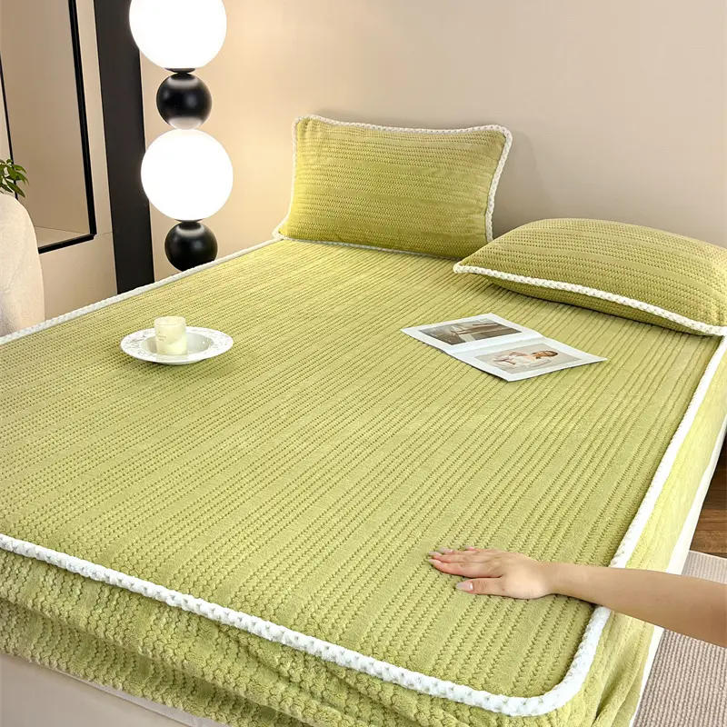 Warm Fitted Sheet With Elastic Band Around Soft Velvet Mattress Cover Home Protector Single Double Solid Bed Sheet Drop Shipping