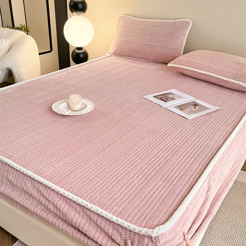 Warm Fitted Sheet With Elastic Band Around Soft Velvet Mattress Cover Home Protector Single Double Solid Bed Sheet Drop Shipping