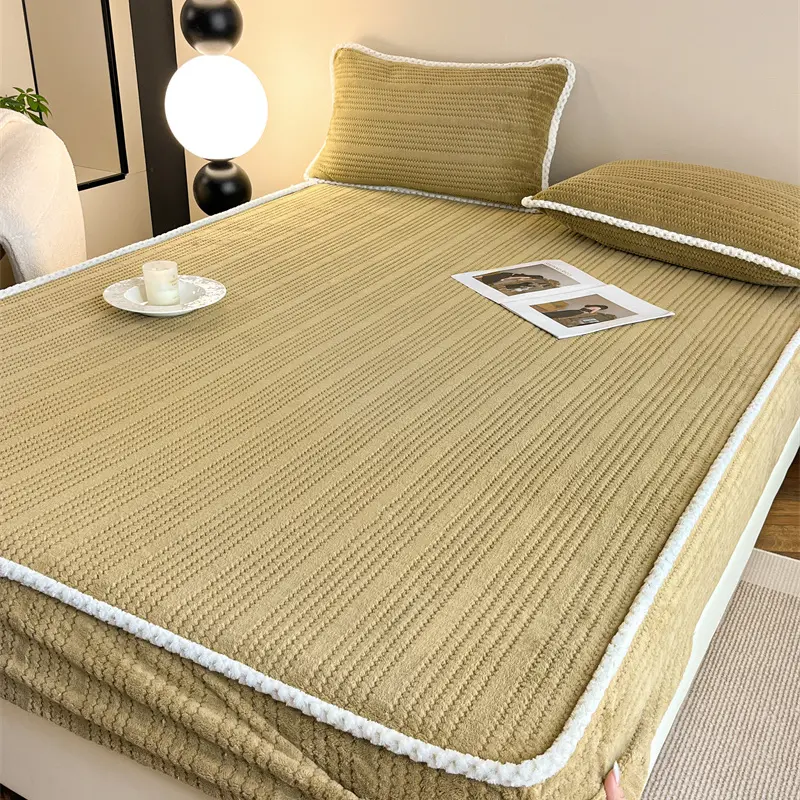 Warm Fitted Sheet With Elastic Band Around Soft Velvet Mattress Cover Home Protector Single Double Solid Bed Sheet Drop Shipping
