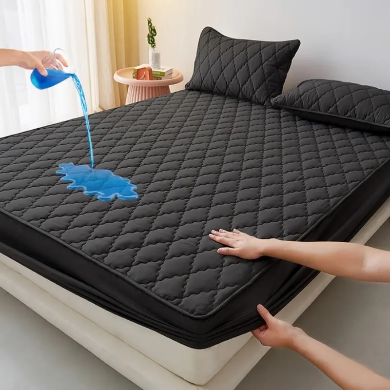 1pc Waterproof Fitted Sheet,Blue Washed Cotton Mattress Cover Thicken Mattress Protector For Single/Double Bed Linens Customized