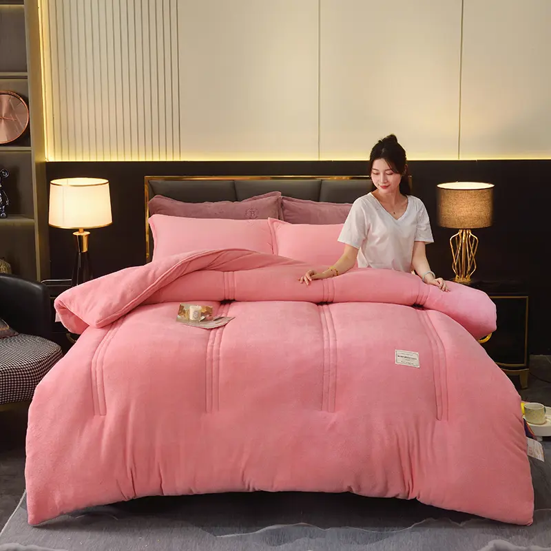 Milk Velvet Fat Comforter Thicken Warmth Winter Patchwork Quilt 180*220 Single Double Solid Flannel Fleece Duvet Home Bedding