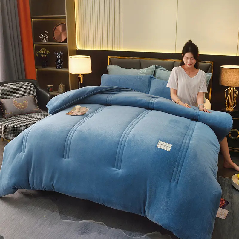 Milk Velvet Fat Comforter Thicken Warmth Winter Patchwork Quilt 180*220 Single Double Solid Flannel Fleece Duvet Home Bedding