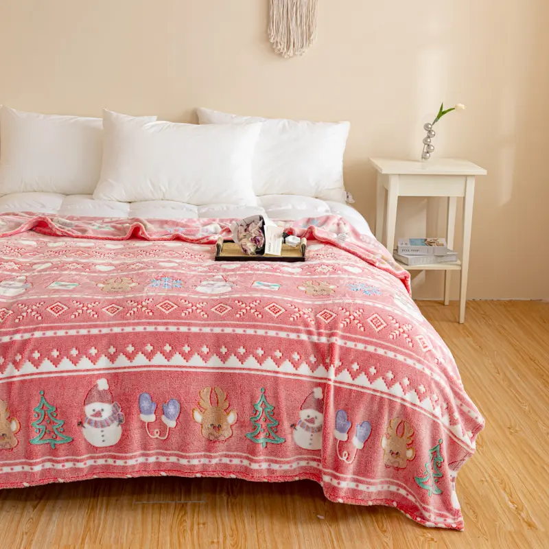 Merry Christmas Blanket For Couch Bed Sofa Xmas Decor Snowflake Velvet Santa Claus Elk Printing Fleece Bed Sheet Sofa Cover Grey