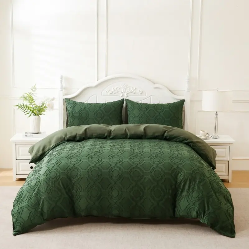 2/3pcs Duvet Cover Set,Tufted Geometric Comforter Cover +Pillowcas Boho Bed Set Soft Lightweight Bedding Set for All Seasons