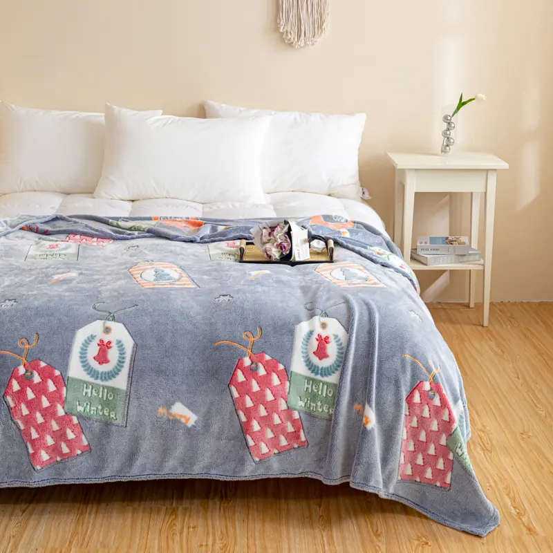 Merry Christmas Blanket For Couch Bed Sofa Xmas Decor Snowflake Velvet Santa Claus Elk Printing Fleece Bed Sheet Sofa Cover Grey
