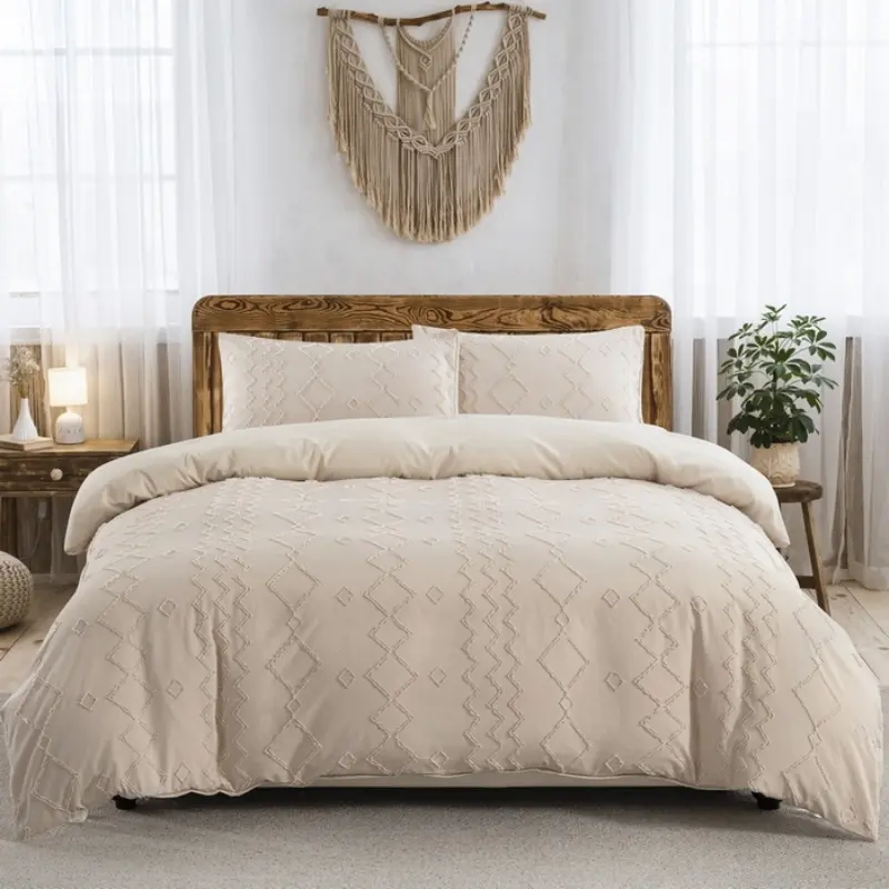 2/3pcs Duvet Cover Set,Tufted Geometric Comforter Cover +Pillowcas Boho Bed Set Soft Lightweight Bedding Set for All Seasons