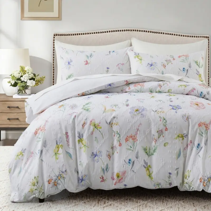 2/3pcs Duvet Cover Set,Tufted Geometric Comforter Cover +Pillowcas Boho Bed Set Soft Lightweight Bedding Set for All Seasons