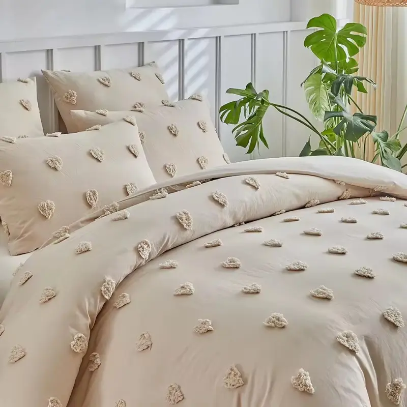 Tufted Love Duvet Cover Set,2/3pcs Polyester Khaki Heart Quilt Cover+Pillowcase,US Single King Bed Linens roupa de cama casal