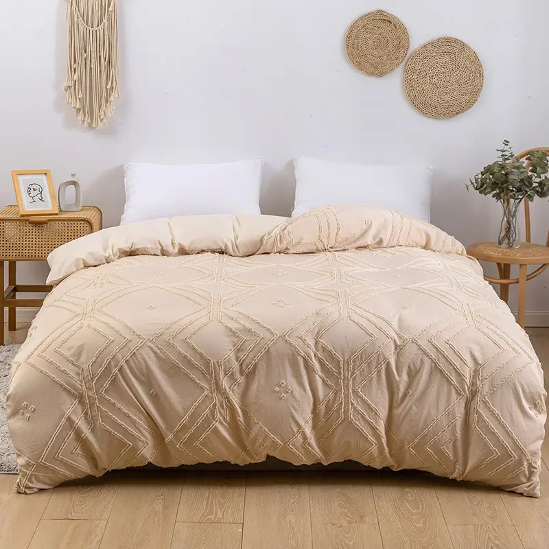 2/3pcs Duvet cover Set Tufted Carving Grid Home Bedding For All-Seasons White Quilt Cover+Pillowcase Double King Drop Shipping