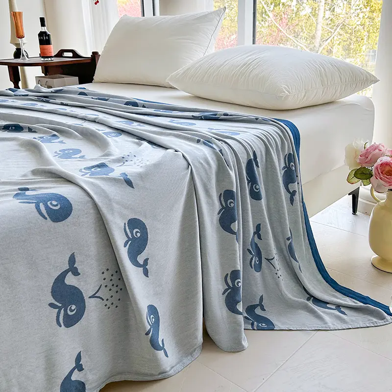 Bamboo Throw Blanket,Cool Feeling Star Moon Whale Bed Sofa Cover for Kids Adult,Summer Quilt,Office Nap Blanket,mantas de cama