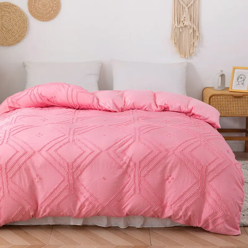 2/3pcs Duvet cover Set Tufted Carving Grid Home Bedding For All-Seasons White Quilt Cover+Pillowcase Double King Drop Shipping