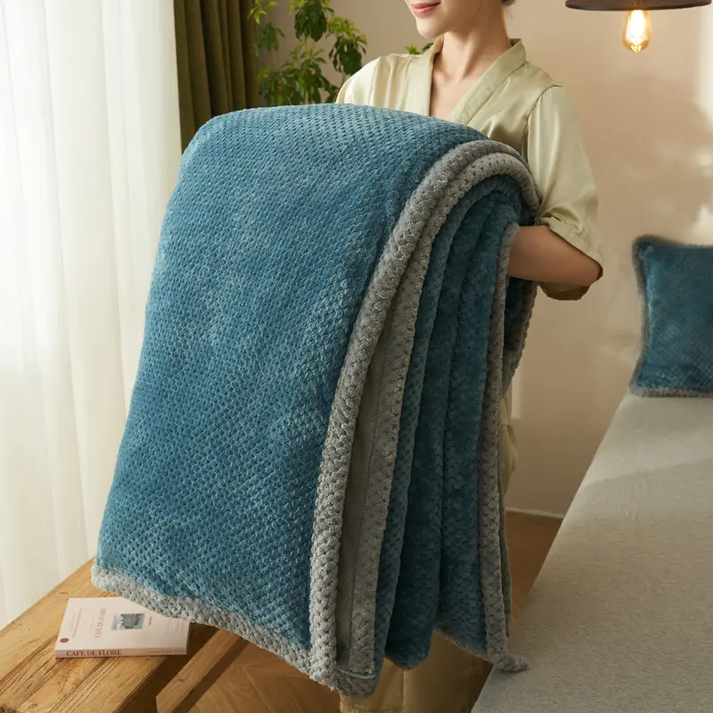 Plush Duvet Cover With Zipper,Double Side,Winter Thickened Flannel Velvet Blanket,Autumn Bed Cover 180*220cm Grid Home Textile