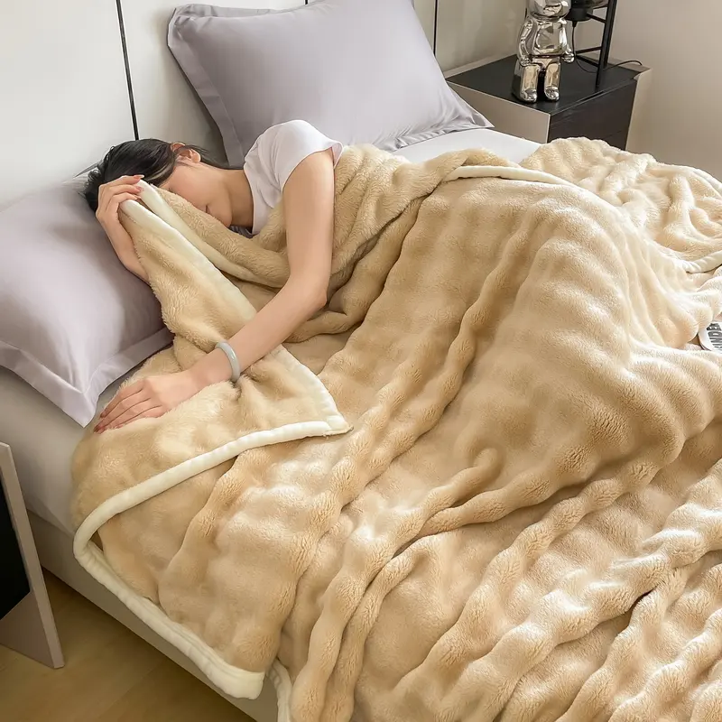 Imitation Rabbit Fux Blanket,Warm Fluffy Milk Velvet Bed Sheet,Beige Nap Blankets Home Sofa Cover For Autumn Winter Summer Quilt