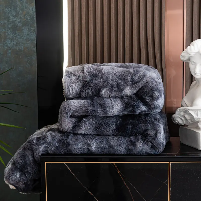Luxury Faux Fur Rabbit Hair Blanket Thicken Warm Bedspread AB Side Flannel Fleece Mink Hair Soft Bed Cover 180*200 Drop Shipping