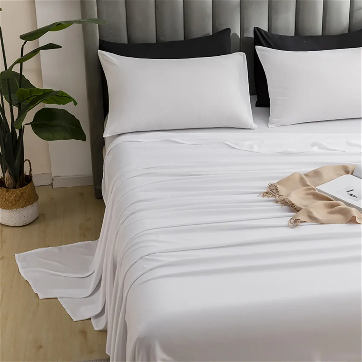 Cotton&Polyester Sheet Set White Hotel Bedding Set Solid Top Sheet + Mattress Cover + Pillowcase Home Customized Size Bed Sheet