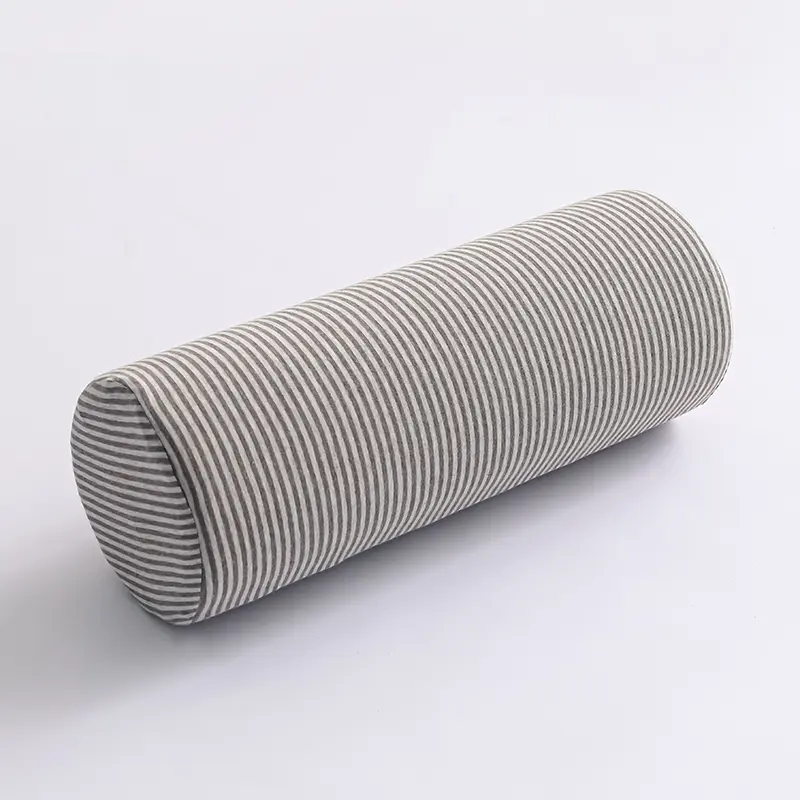 Cervical Neck Roll Pillow Cylinder Memory Foam Sofa Cushion Neck Pillow Core with Pure Knitted Cotton Stripe Pillowcase 40*15cm