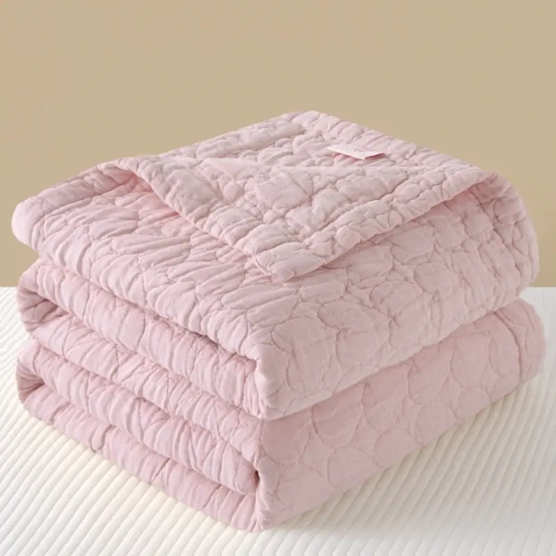 Breathable Pure Cotton Gauze Throw Blanket Quilted Heart Rose Towel Thread For Sofa Plane Baby Adult Summer Quilt Drop Shipping