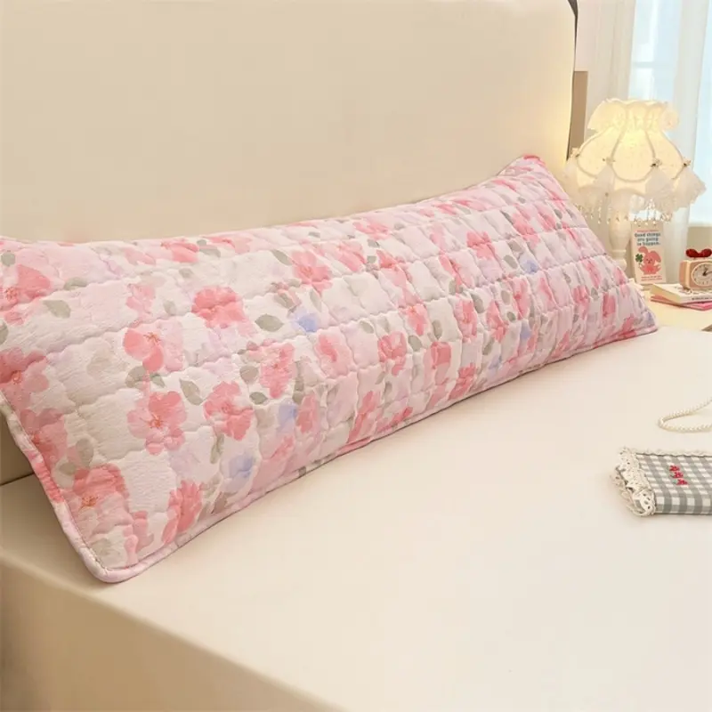 Fresh Flower Quilted Length Sleeping Pillowcase For Double Couple People,48*150cm Soft Polyester Pillow Cover Home Bedding 1/2pc