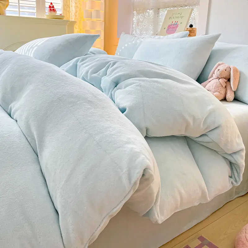 Flannel Duvet Cover Or Beding Set Warm Solid Flat Sheet Thicken Brief Winter Soft Velvet Home Bed Linens 180*220 Drop Shipping
