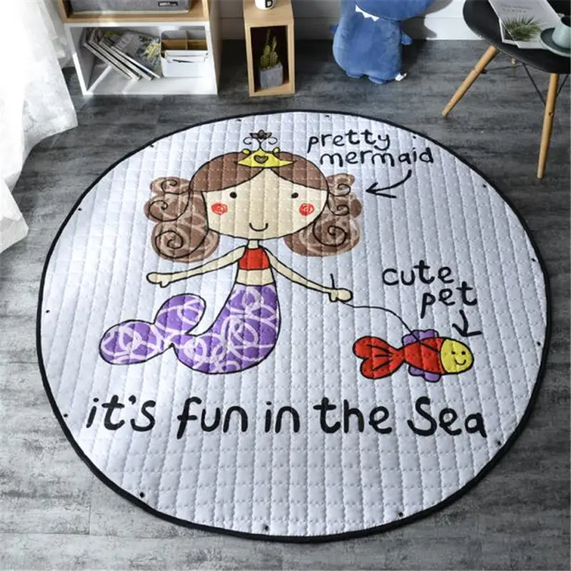 Nordic Kid Room Carpet Round 150*150cm Fox Rabbit Bear Play Mat Crawling Pad Picnic Anitslip Tapetes Gift Cute Outdoor Tapis Boy