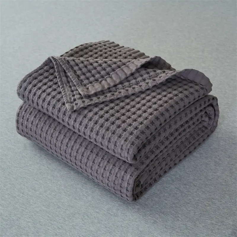Egypt Cotton Waffle Throw Blanket Blue Solid Jacquard Towel Thread For Sofa Plane Baby Adult Breathable 150*200cm Drop Shipping