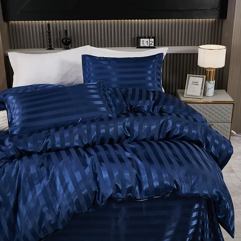 2/3pcs Satin Striped Duvet Cover Set ,Luxury Silky Like White Duvet Cover With Pillowcase,Summer Wedding Bedding Drop Shipping