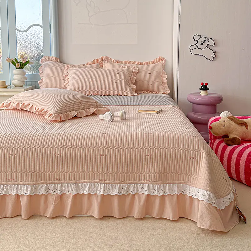 1/3pc Quilted Bedspread or Bed Cover with Pillowcase Set,Microfiber Korean Little Heart,Mattress Topper Big Sheet cama solteiro
