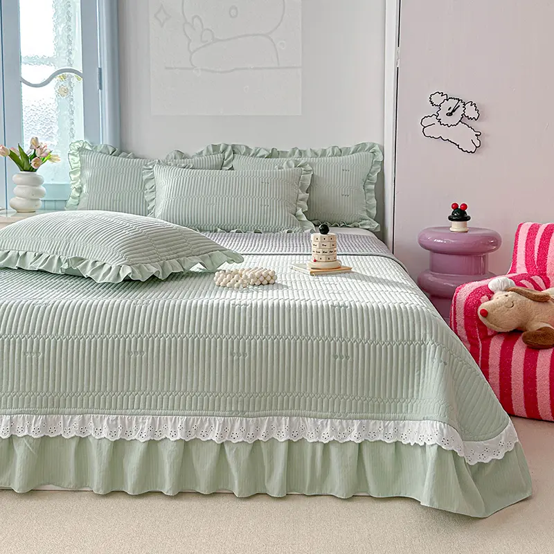 1/3pc Quilted Bedspread or Bed Cover with Pillowcase Set,Microfiber Korean Little Heart,Mattress Topper Big Sheet cama solteiro