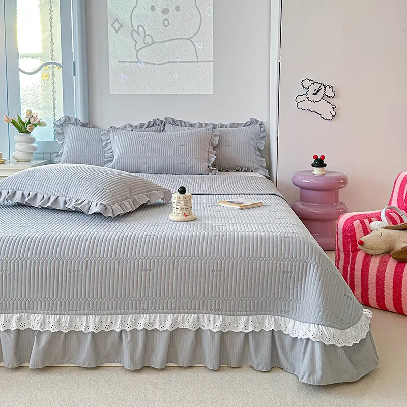 1/3pc Quilted Bedspread or Bed Cover with Pillowcase Set,Microfiber Korean Little Heart,Mattress Topper Big Sheet cama solteiro