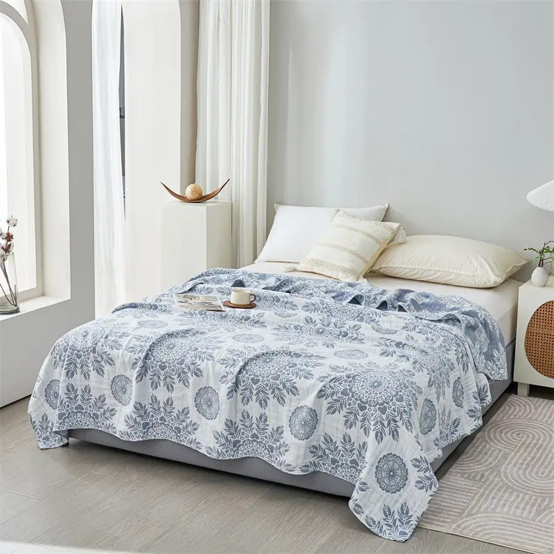 Pure Cotton Gauze Towel Blanket Summer Quilt Rose Floral Throw Blankets Comfy Bed Sheet for Adult Kids 150*200cm Drop Shippping