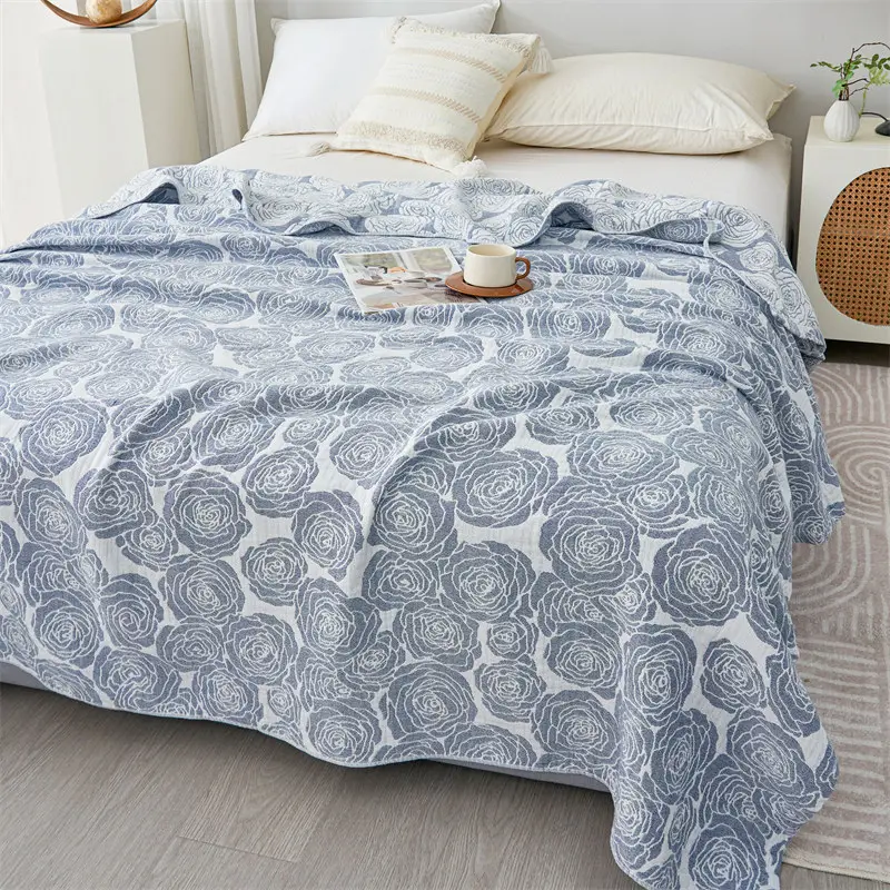 Pure Cotton Gauze Towel Blanket Summer Quilt Rose Floral Throw Blankets Comfy Bed Sheet for Adult Kids 150*200cm Drop Shippping