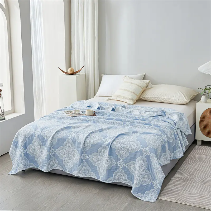 Pure Cotton Gauze Towel Blanket Summer Quilt Rose Floral Throw Blankets Comfy Bed Sheet for Adult Kids 150*200cm Drop Shippping