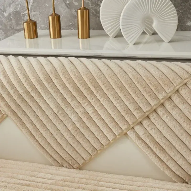 Winter Warm Thick Plush Couch Cover L-shaped Sectional Anti-slip Sofa Cover Super Soft Rabbit Plush Quilted Sofa Towel